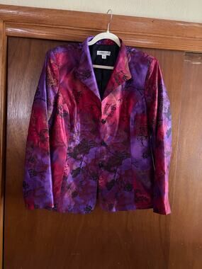 Coldwater Creek Floral Tapestry Blazer Jacket Large L Statement Piece